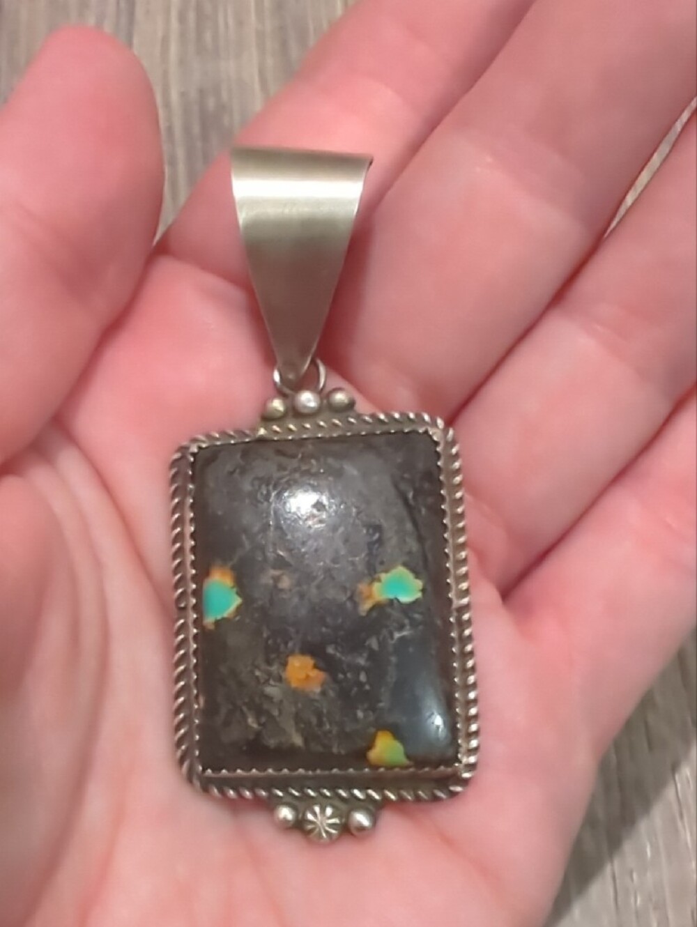 Navajo Blackjack Turquoise Sterling Silver Pendant - Picture 6 of 10